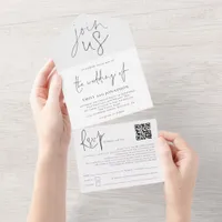 Join Us Modern Script Typographical Black White All In One Invitation