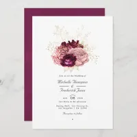 Burgundy Blush Pink and Gold QR Code RSVP Wedding Invitation