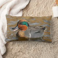 Chatty Green-Winged Teal Duck at Pond Lumbar Pillow