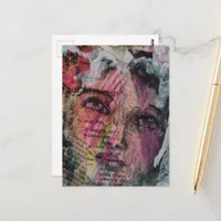 A grungy face mixed media collage postcard