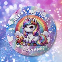 Unicorn and Rainbow Personalized Birthday Girl Button