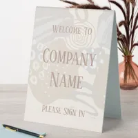 Welcome To Company Abstract Shapes Gray Cream Table Tent Sign