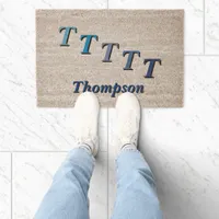 Doormat - Stepped Initials with Name in Blue Fiber Doormat