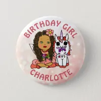 Personalized Pretty Fairy Birthday Girl Button