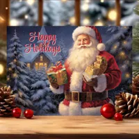 Happy Holidays Vintage Classic Santa with Gifts  Holiday Card