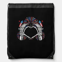 Skeleton Hand Heart USA Patriotic American Bold  Drawstring Bag