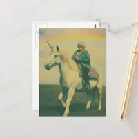 A Fantasy Elderly Woman Riding a Unicorn Postcard