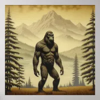 Vintage Bigfoot in the Mountains and Pines Poster