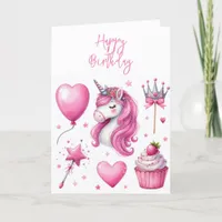 Pink Girl's Unicorn  Happy Birthday Greeting Card