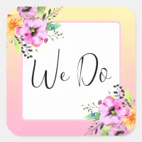 Elegant Petunias Floral Yellow and Pink We Do Square Sticker