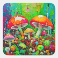 Watercolor Abstract Mushrooms  Square Sticker