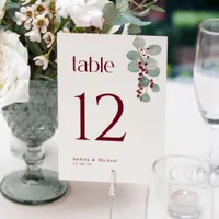 Winter Burgundy Greenery 5x7 Wedding Table Numbers