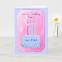 Pretty Pink & Blue Party Cake and Candles Birthday Card