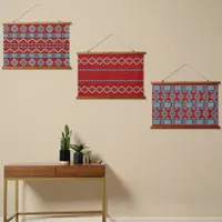 Southwest Mesas Turquoise & Red Geometric Pattern Hanging Tapestry