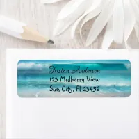 Pretty Blue Ocean Waves and Sea Glass Personalized Label