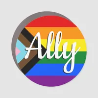 Progress Pride Flag Ally Circle Car Magnet