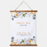 Elegant Navy Blue Coral Watercolor Floral Wedding Hanging Tapestry