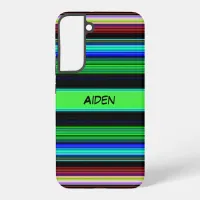 Colorful Striped Pattern with Black Custom Name Samsung Galaxy S22+ Case