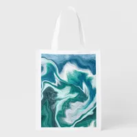 Teal and Blue Turquoise Water Ocean Marble  Grocery Bag