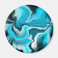 Blue, Black and White Marble Fluid Art    Magnet