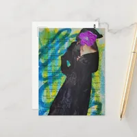 Pirate Lady With Purple Flower Face Mixed Media Postcard