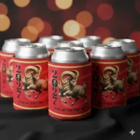 Stunning Red Gold Chinese Year of Fire Goat 2027 Can Cooler