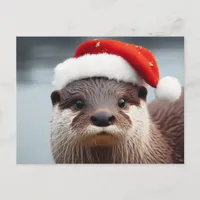 Adorable Otter Santa Hat Postcard