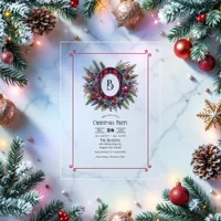 Rich Plaid Monogram Christmas Party Acrylic Invitations