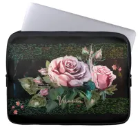 Pink Roses on black Laptop Sleeve