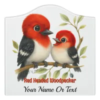 Feisty Red-headed Woodpecker Door Sign