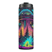 Neon UFO and Alien Scene Psychedelic Art Thermal Tumbler