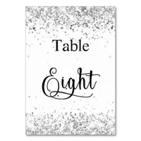 Silver white glitter calligraphy table eight 8 table number