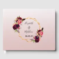 Wedding florals burgundy dusty rose gold geometric guest book