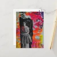 Beautiful Child on Flowers Mixed Media Collage Postcard