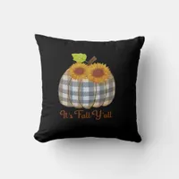 It’s Fall Y’all Pumpkin Plaid Design Halloween Fun Throw Pillow