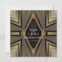 Art Deco Goldy Romance Dinner Party Invitations