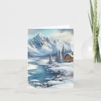 Serene Winter Watercolor Coastal Seascape Blank Note Card