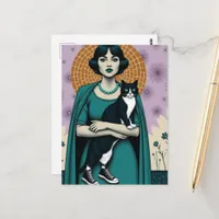 Cute Vintage lady and her cat Sneakers Postcard