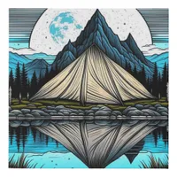 Reflection of a Tent on the Lake in the Mountains Faux Canvas Print