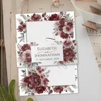 Burgundy Marsala Rustic Floral Watercolor Wedding Invitation Belly Band