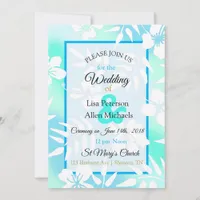 Blue and Teal Hibiscus Wedding Invitation