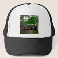 Virginia Map, State Seal, Picture Text Trucker Hat