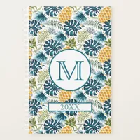 Pineapples blue palm leaves monogram planner