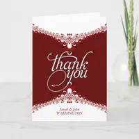 Red White Elegant Lace Thank You Cards