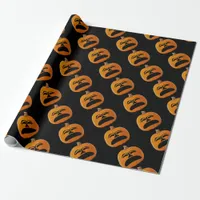 Jack o' Lantern Unhappy Face, Halloween Pumpkin Wrapping Paper