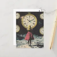 Standing in Time Surreal Pocket Watch Land Postcard