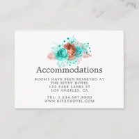 Turquoise and Coral Floral Wedding Accommodations Enclosure Card