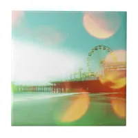 Santa Monica Pier Green Orange Sparkles Edit Ceramic Tile