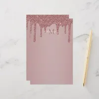 Girly Rose Gold Dripping Glitter Monogram Stationery