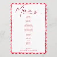 Cheers To Love Simple Red Heart Script Wedding Menu